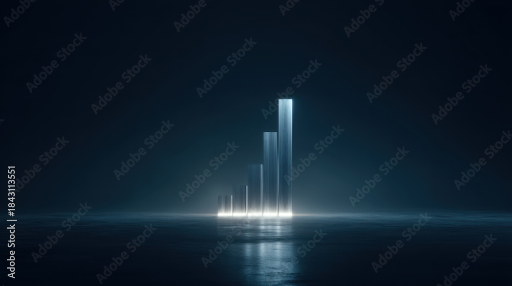 Fototapeta premium Glowing white bar chart on dark background, futuristic business data concept
