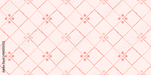 Soft pink hand-drawn diamond tile seamless pattern