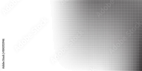 Dotted halftone gradient texture. Vanishing polka dot background. Repeating dots gradation pattern background. Black fading comic pop art overlay backdrop. Raster effect wallpaper. Vector halftone