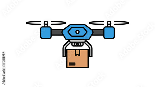 Futuristic drone delivering package, innovation in logistics and automated delivery services