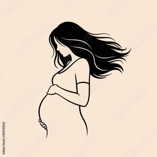 Elegant Silhouette of a Pregnant Woman Holding Her Belly.