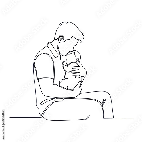 Father holding and kissing his baby in a loving embrace.