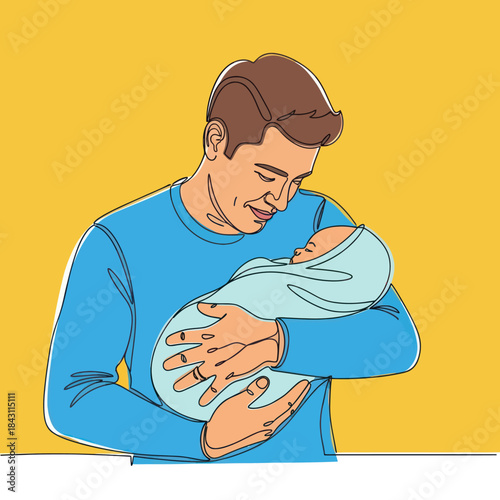 Happy father holding his newborn baby with love and care.