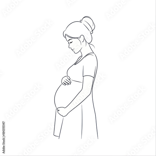 Pregnant woman gently cradling her baby bump with love and anticipation.