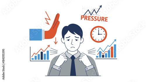 Illustration depicting stress and pressure experienced by a person due to various factors