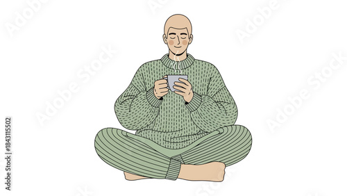 A Person Enjoying a Cup of Coffee in a Comfortable Position Enjoying a Warm Moment