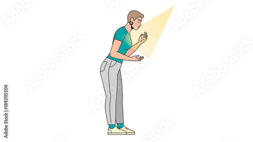 A woman receives light conceptual illustration on a white background