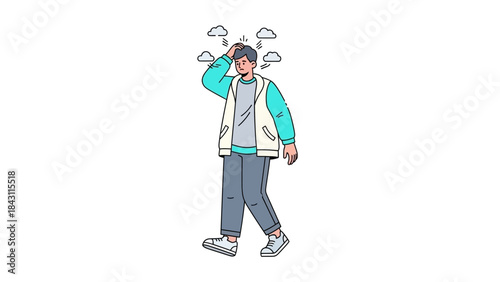 Illustration of a person experiencing stress, anxiety, or mental health issues on white background