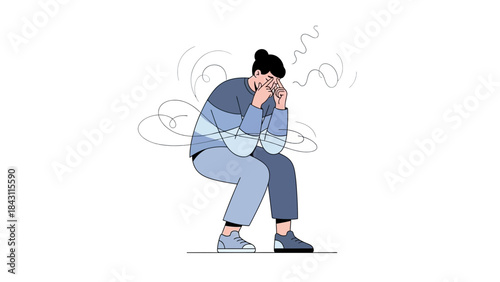 Illustration depicting stress and mental health issues affecting a single person to show emotion