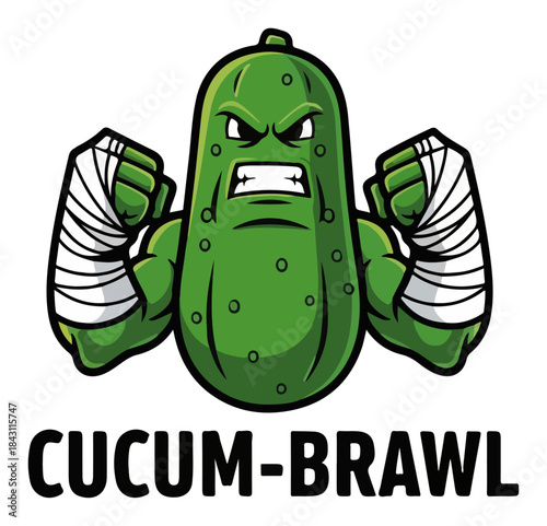 Angry Cucumber Boxer Mascot Cucum Brawl – Fighting Vegetable Cartoon Vector