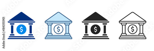 Bank Icon Set Various Styles Vector Illustrations With Dollar Currency.