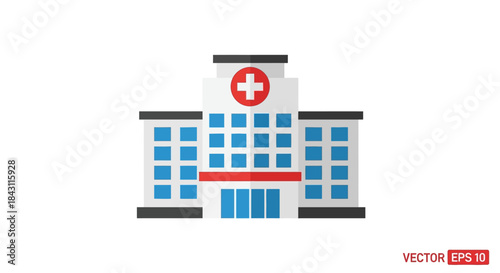 Modern flat design icon of a hospital building, symbolizing healthcare, medical services, and emergency treatment facility, suitable for web and graphic design projects