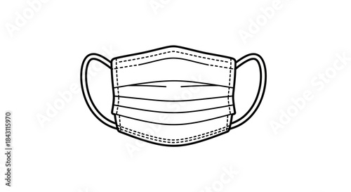 A minimalist line drawing of a protective face mask with ear loops, symbolizing health and safety