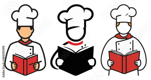 Chefs Reading Cookbook – Culinary Team Training Illustration Vector