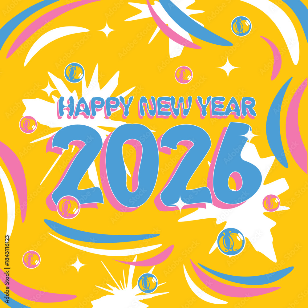 Fototapeta premium Post social media happy new year 2026 Celebration with pop theme