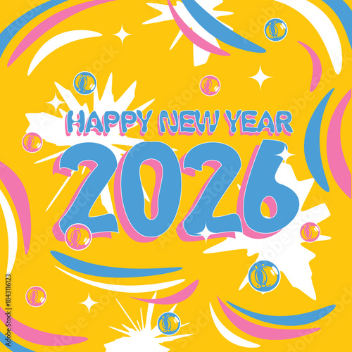 Post social media happy new year 2026 Celebration with pop theme