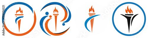 Torch Flame Logo Set Circular Swoosh Emblem Vector