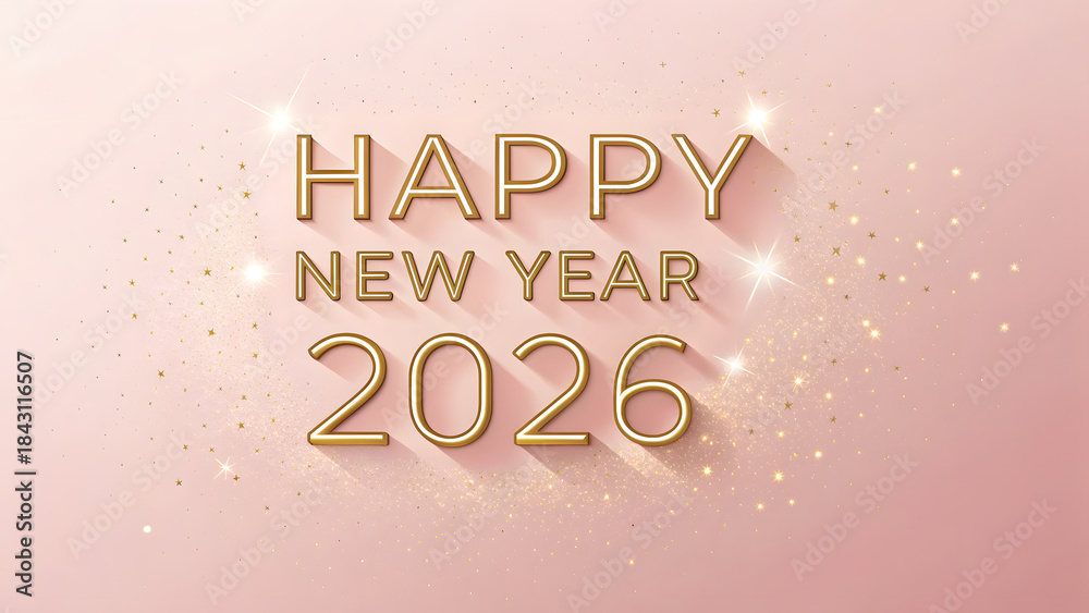 Fototapeta premium Elegant Happy New Year 2026 Gold Text On Pink Background.
