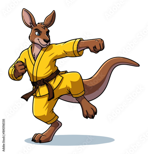 Kangaroo Karate Mascot. Cartoon Animal Character Practicing Martial Arts.