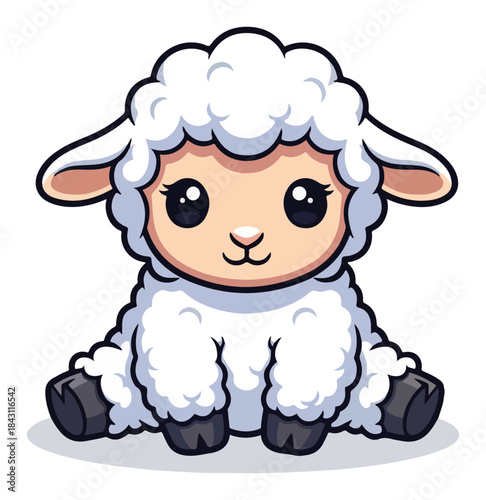 Cute Baby Sheep Cartoon. Adorable Lamb Vector Illustration for Kids.
