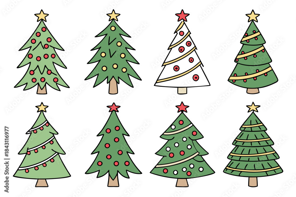 Obraz premium Set of Illustrated Vector Christmas Tree Icons