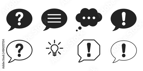 Speech bubble question answer idea solution warning alert information communication dialogue conversation message notification symbol, designed