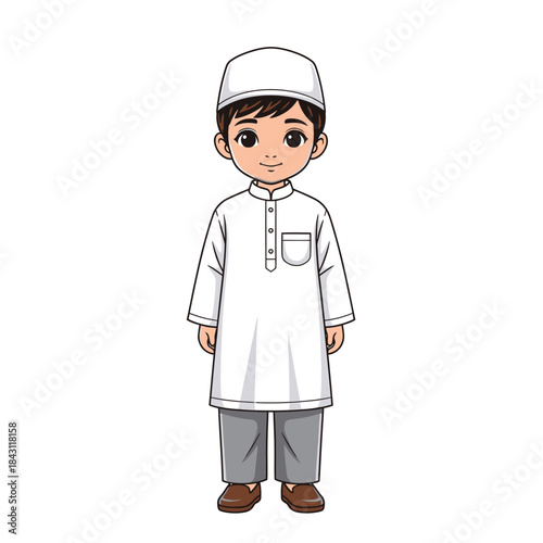Young Boy Wearing Traditional Muslim Clothing.