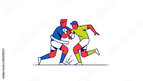 Dynamic Rugby Players Competing for Possession in Energetic Sports Illustration