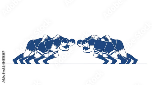 Rugby Players in Scrum Motion Teamwork and Athleticism