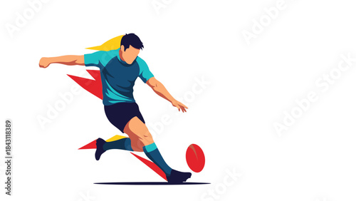 Athlete Kicking Oval Ball in Dynamic Sports Action Illustration