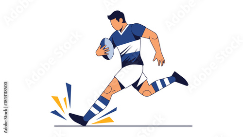 Athletic Sportsman Running with Ball in Dynamic Action Pose Outdoor Game Illustration