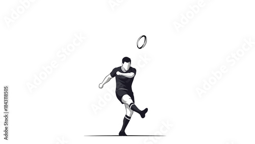 Athlete Kicking Oval Ball in Mid Air During Sports Game Dynamic Action Illustration