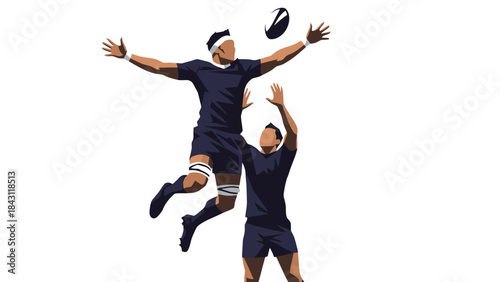 Rugby Athletes Competing for the Ball in the Air Athletic Championship Sport Action