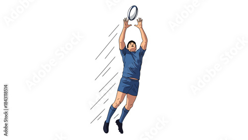 Athletic Athlete Leaping to Catch Ball in Dynamic Sports Action Illustration