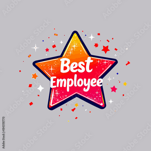 A bright award celebration vector featuring a star icon, sparkles, and bold ‘Best Employee’ text. Perfect for workplace recognition, corporate achievements, and employee appreciation themes