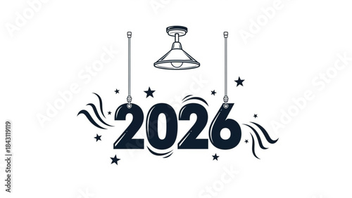 Hanging Lamp 2026 New Year Festive Line Art Vector