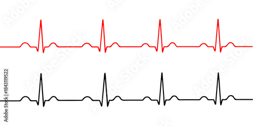 Set of Red and Black Heartbeat EKG ECG Monitor Lines Seamless Pattern