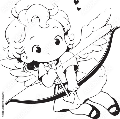 Cupid's Aim: A charming illustration of Cupid, the mythological figure, prepares to unleash a love arrow, representing affection and romance, ideal for Valentine's Day.