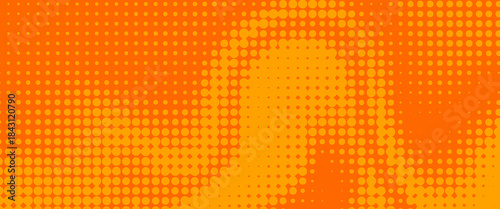 abstract yellow dot pattern on orange background. orange halftone pattern. Retro comic gradient background.