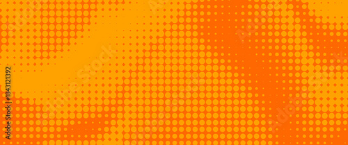 abstract yellow dot pattern on orange background. orange halftone pattern. Retro comic gradient background.