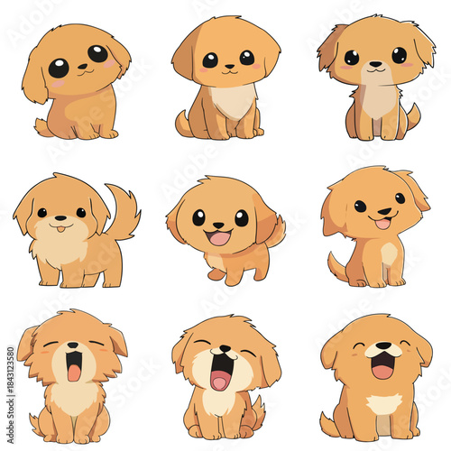 Set Icon of Golden retriever kawaii minimal flat