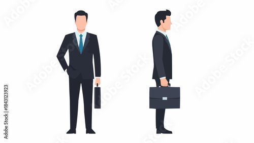 Man in Suit with Briefcase Front and Side View.