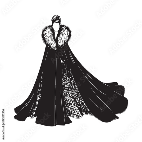 Shopping Woman Silhouette Vector Illustration Walking in Trench Coat with Bags