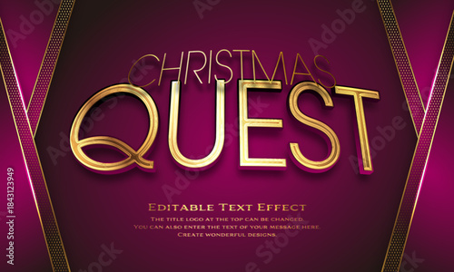 [Editable Text Effect Logo] ”Christmas  Quest  Logo” The title logo style is a metalic gold shining logo on a luxurious background.