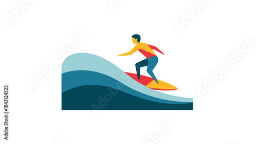 Athletic Man Surfing on Wave Exciting Coastal Sport Recreation