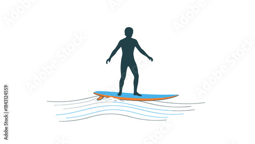 Surfer Silhouette Riding a Wave on a Surfboard Vector Illustration
