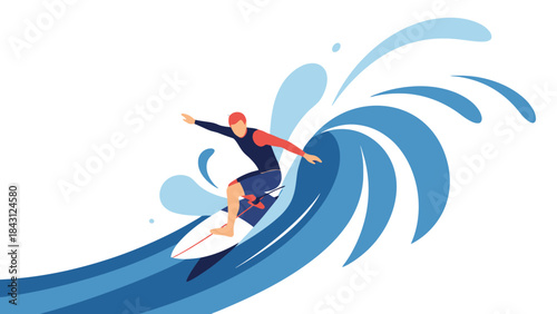 Dynamic Surfer Riding a Powerful Ocean Wave Healthy Lifestyle and Extreme Sports Concept