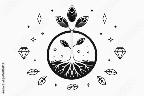 root sprout floating diamond icon