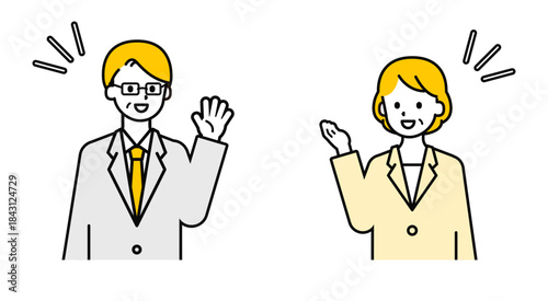 シンプルなシニアの会社員の男女_あいさつ