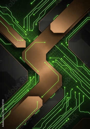 Abstract technological interface with neon lightings and geometric shapes